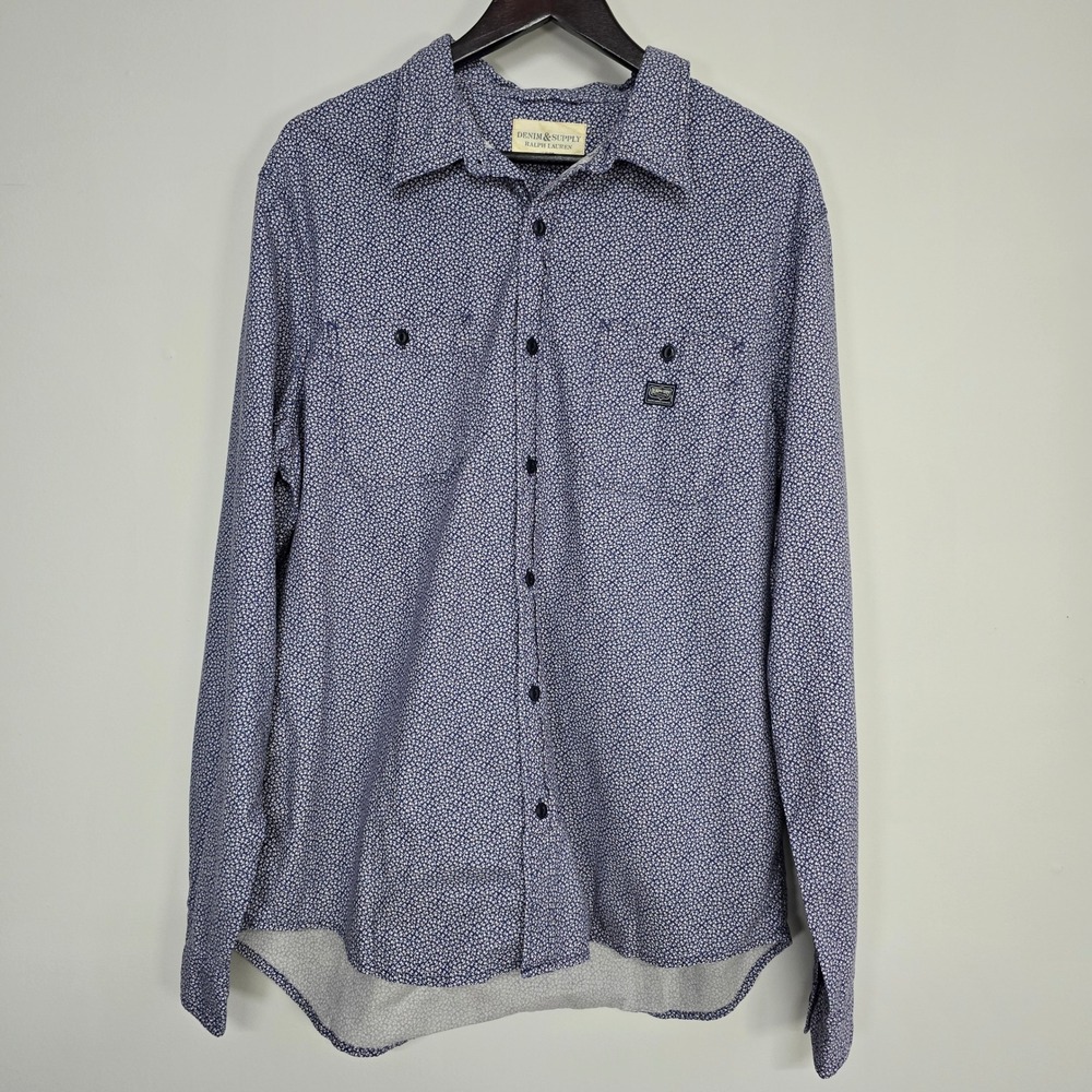 Denim & Supply Ralph Lauren Shirt Mens XXL Blue Ditsy Floral Preppy Cowboy Rodeo